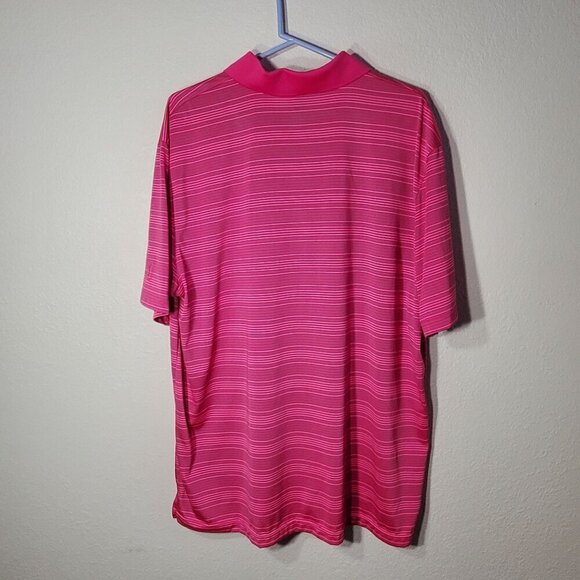 PGA Tour Mens XXL Pink Striped Short Sleeve Polo Shirt 100% Polyester - Picture 4 of 6